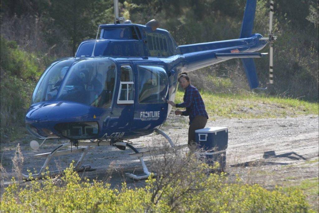 Water samples collected in remote areas by helicopter 