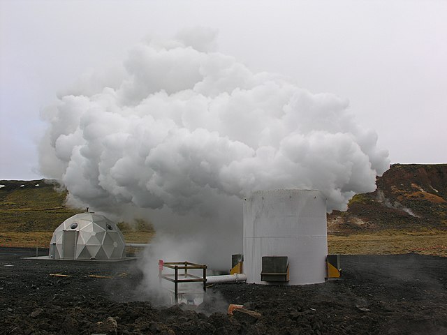 Iceland, Borehole and surrounding area of the Hellisheiði Geothermal Plant