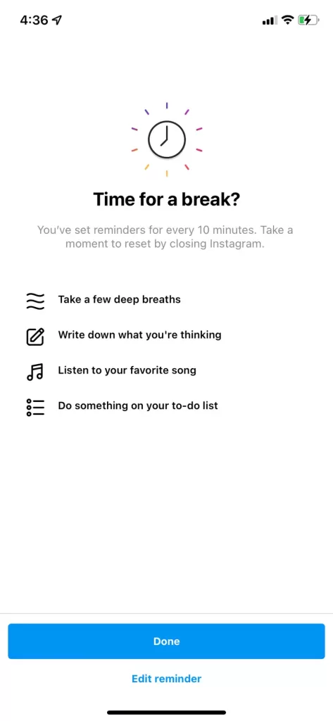 61b3b78b14b9630018df3b4a Screenshot of Instagram's Take a Break Feature