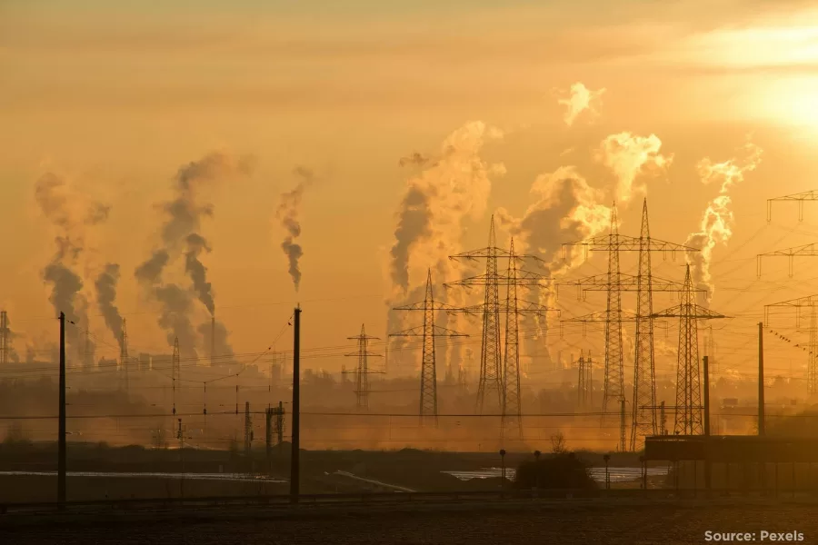 industrial skyline with orange sky